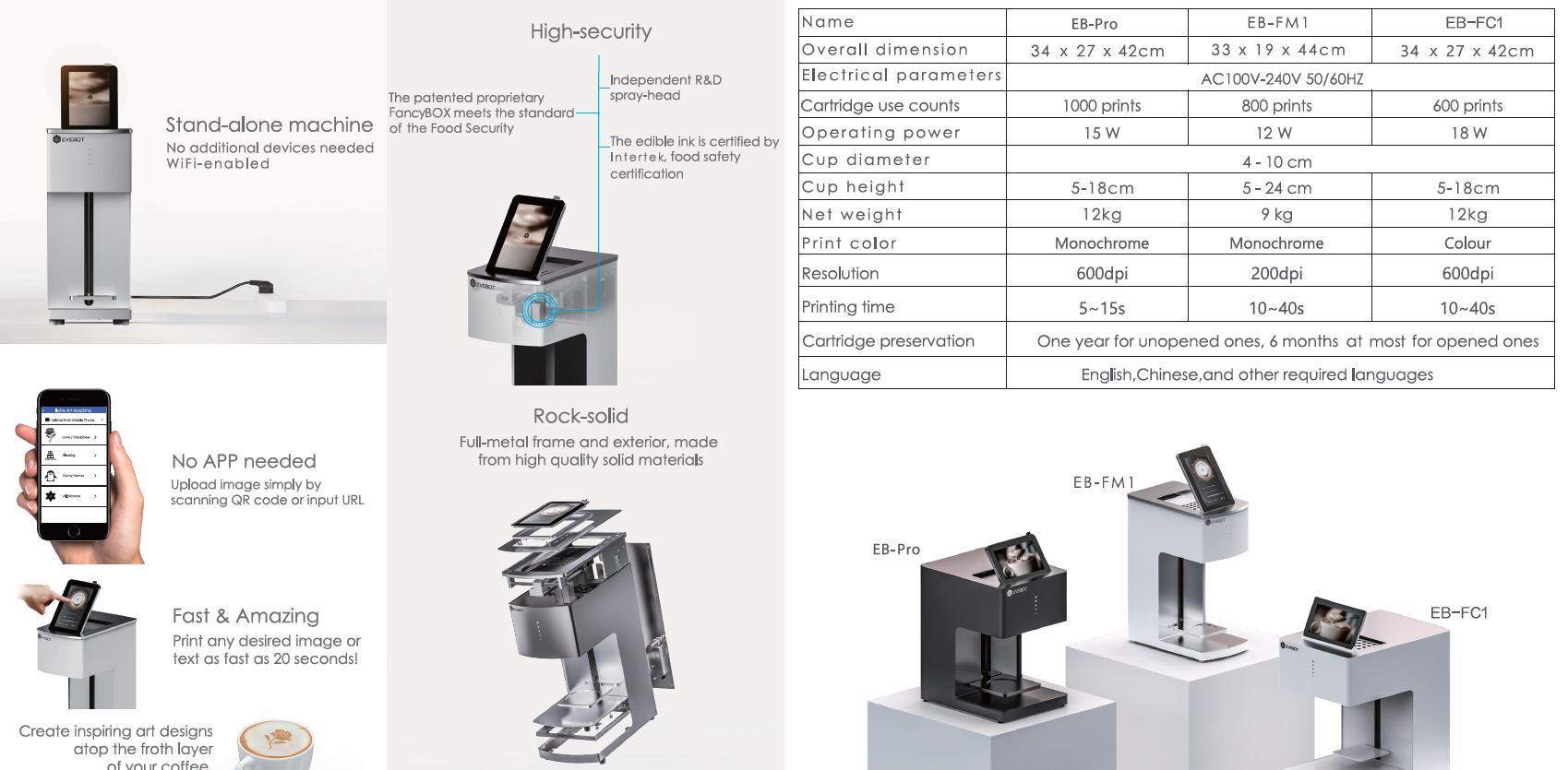 CE WIFI Connection Cappuccino Photo Printer Machine 12kg