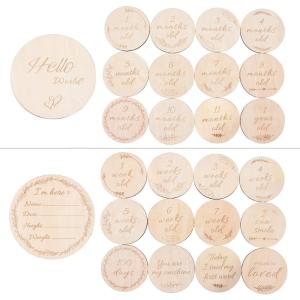 Wholesale Baby Monthly Milestone Wooden Cards Baby Gifts Newborn Photography Props Double Sided Engraved Discs from china suppliers