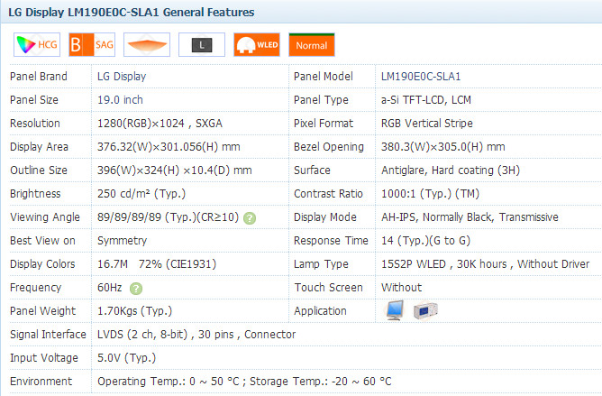 19 Inch IPS LCD Screen LM190E0C-SLA1 Industrial Display SXGA 1280*1024
