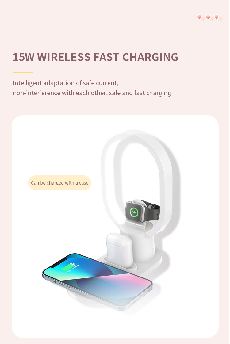 Fast Charger 4 In 1 Multifunction 15W Wireless Charger With Table Lamp for Mobile Phone