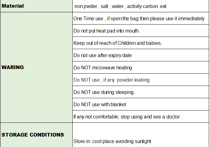 Self Heating 13.3*10cm Body Warmer Patch