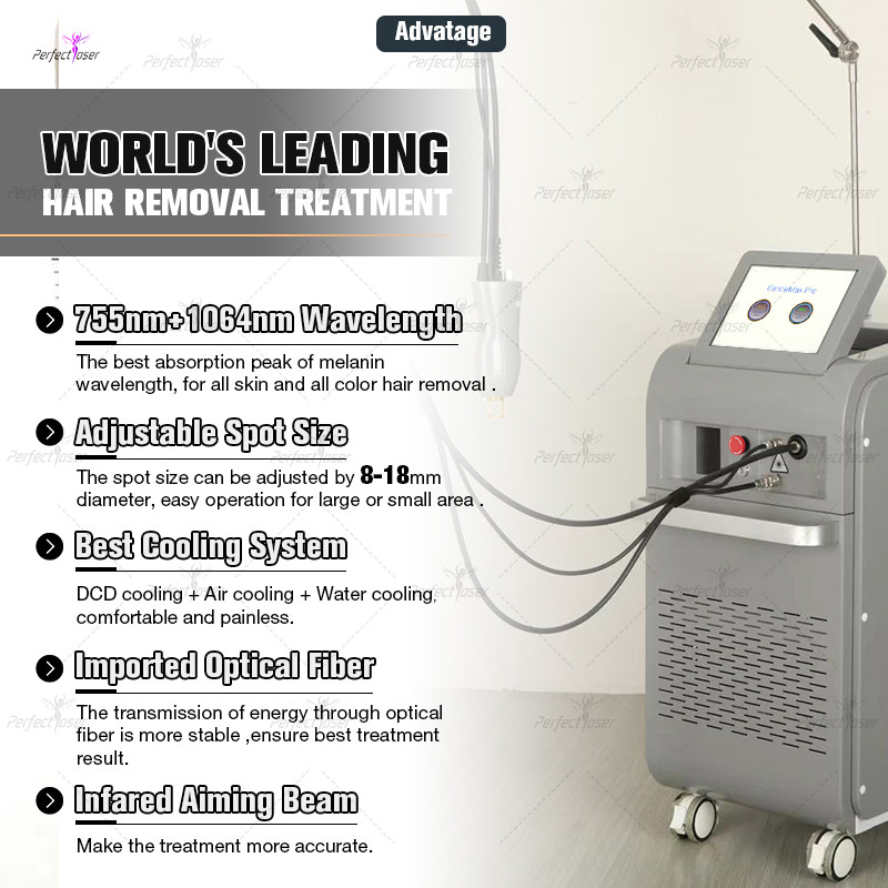 Alexandrite Yag Laser Hair Removal Machine Long Pulse Painless 4000W