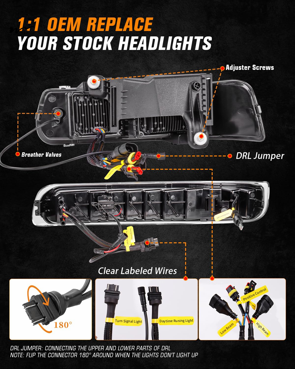 22 x 19.25 x 7 inches LED Headlamps Assembly for Replacement DRL Turn Signal Hi/Low Beam