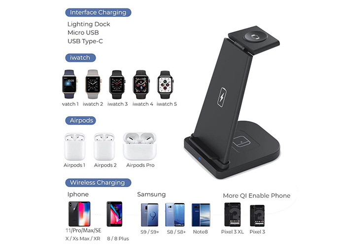 7.5w QI Enabled 3 In 1 Wireless Charging Station