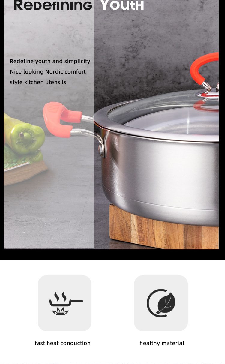 New Arrival Kitchen Cooking Pot Set Stainless Steel Soup Pot Set Cooking Cookware Set