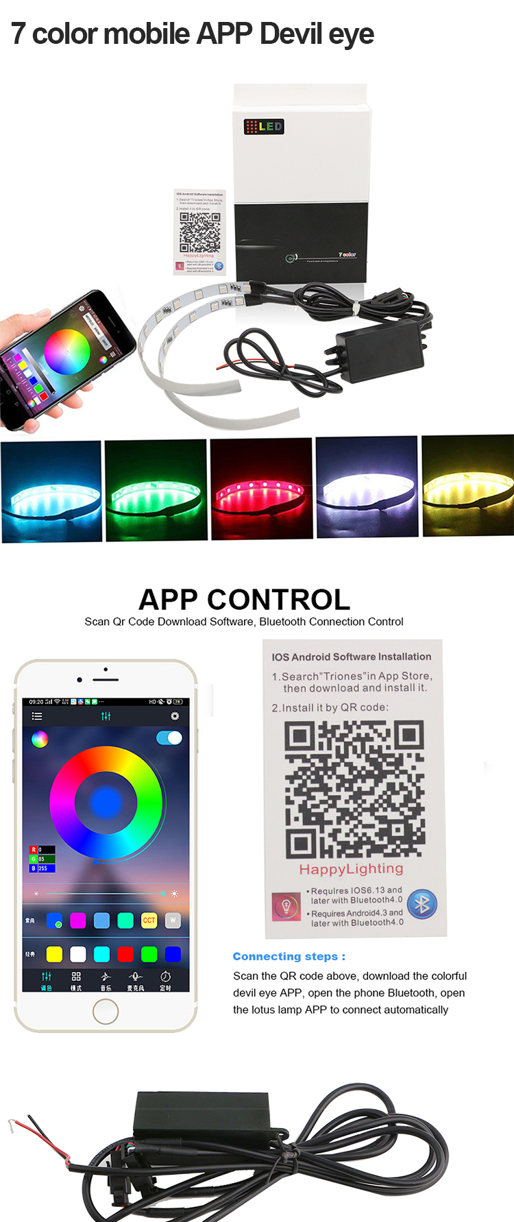 DC12V 5000lm APP Control LED Car Ambient Lights SMD Projector Auto Styling Demon Led Halo Rings Kit