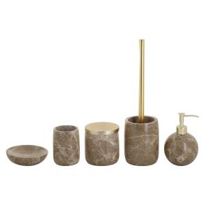 Wholesale Dark Emperado Marble Bathroom Accessories Set Ball Shape Marble Toothbrush Holder With Gold Parts from china suppliers