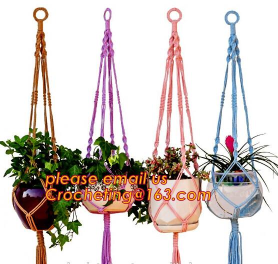 COTTON ROPE BRAIDED FLOWER POTS HOLDER, DECORATIVE MACRAME PLANT HANGERS,