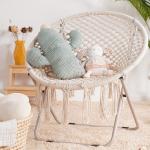 Saucer Chair with Folding Metal Frame, 100% Cotton Handmade Round Cozy Chairs,