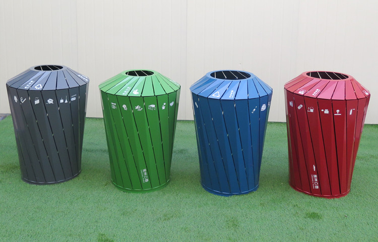 Industrial 4 Bins Dia 600mm 240 Liter Steel Outdoor Trash Can