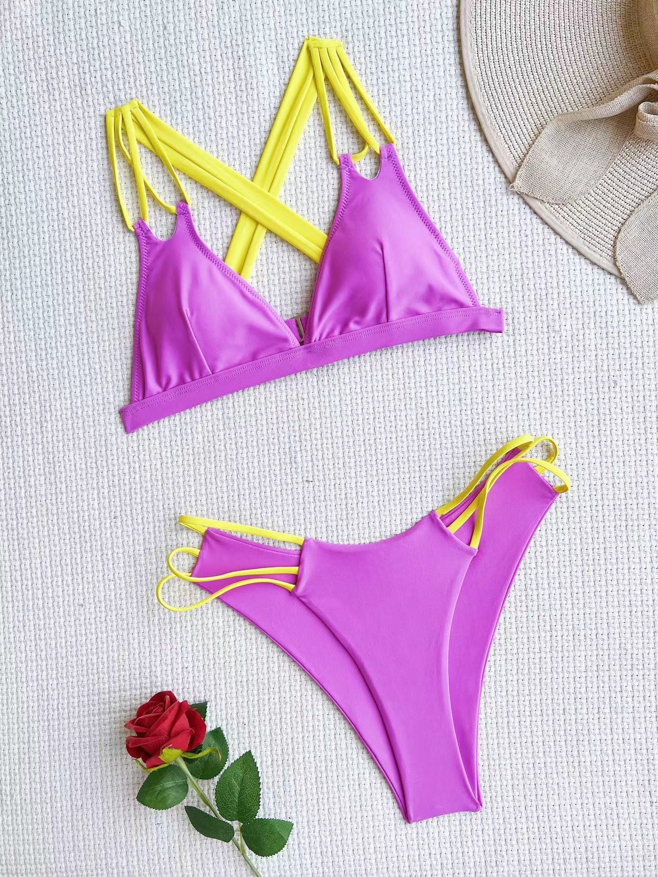 Sexy purple Bikini Bathing Suits Color Matching U Drag Women 2 Piece Bikini