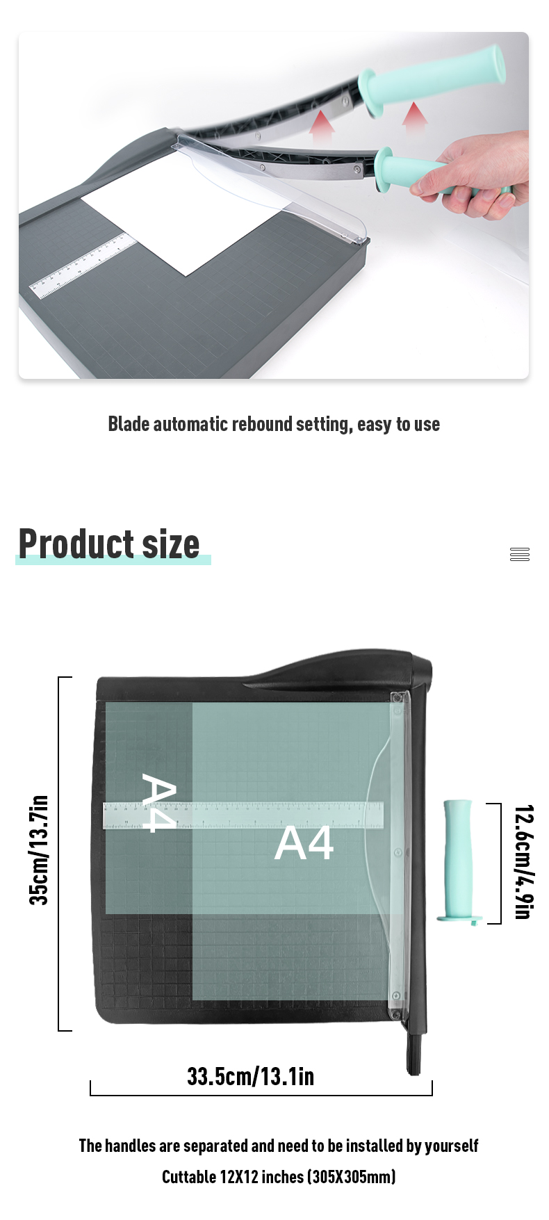 12 Inch Paper Cutting Board A4 Guillotine Paper Trimmer with Safety Lock Protection