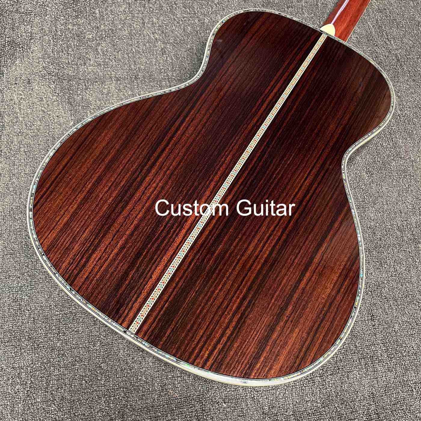 39" Solid Rosewood Back Side Acoustic Guitar Ebony Fretboard Abalone Inlays in Yellow Painting