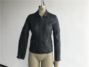 Wholesale Black Ladies Faux Pleather Jacket Polished Gunmetal Zip With Quilting Tw75779 from china suppliers