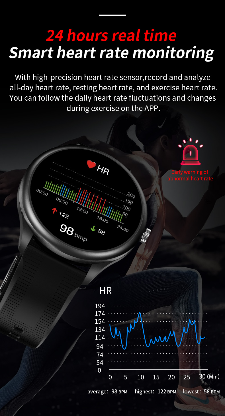 1.28 Inch Round Touch Screen ECG Smart Watch Wifi Music Control