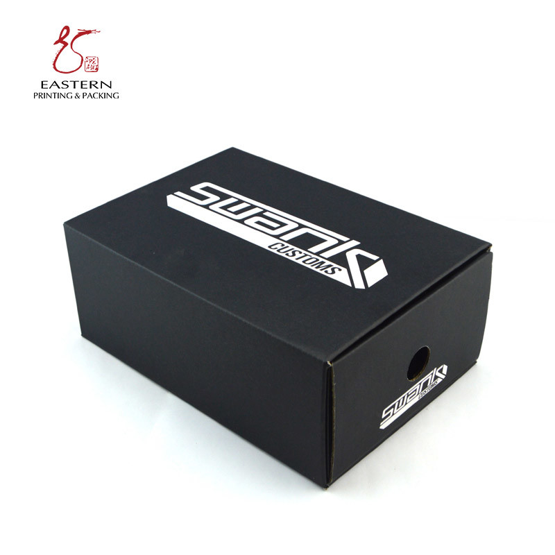 Foldable Sliding Corrugated Shoe Box Packaging Black Customized White Logo