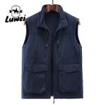 Multi Pockets Cargoes Waistcoat Solid Color Utility Zipper Sleeveless Sherpa