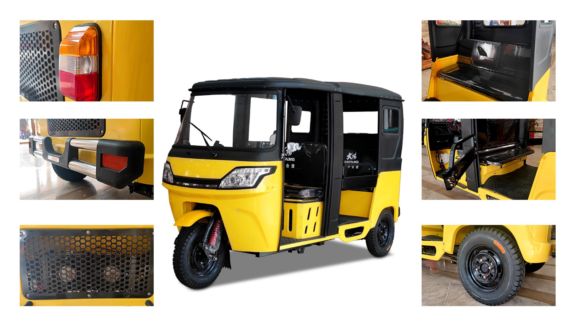Three Wheeler Auto Rickshaw for 6 Passengers Grade Ability ≥25° and Tire Size 4.5-12