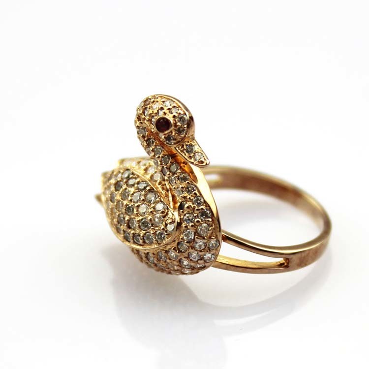 Rose Gold Plated Solid 925 Silver Pave Clear Cubic Zirconia Swan Ring (R217)
