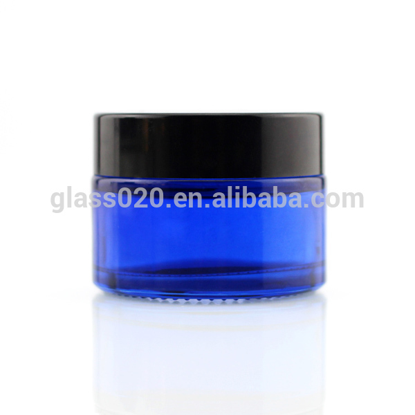 Empty Blue 30g Cream Glass Jars Luxury For Cosmetic With Lid