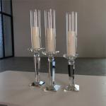 Silver Black 3 Piece Candle Holder Set Centerpiece Crystal Candlestick 20cm