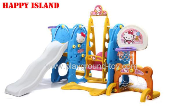 CE Approved Outdoor Plastic Playground Kids Toys With Swing , Slide , Basketball