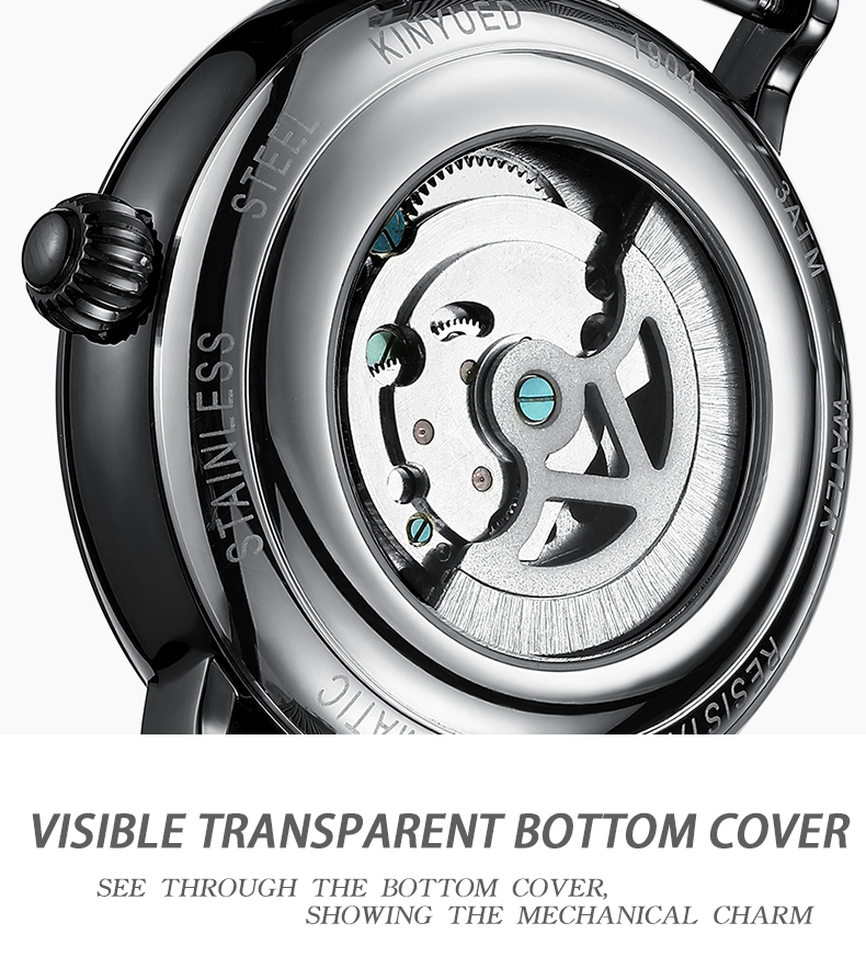 KINYUED J069 stainless steel luxury leather waterproof quartz oem brand hands wristwatches custom logo wrist mens watch