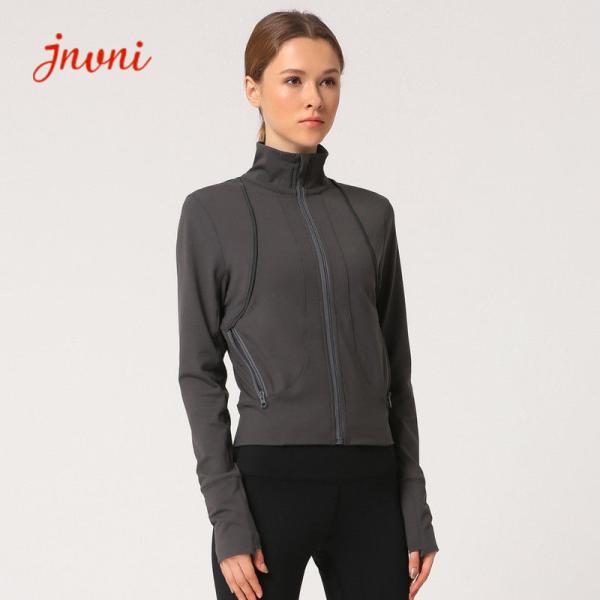 280gsm Women Yoga Jacket Turtleneck Zipper Slim Fit Yoga Jacket With Hidden