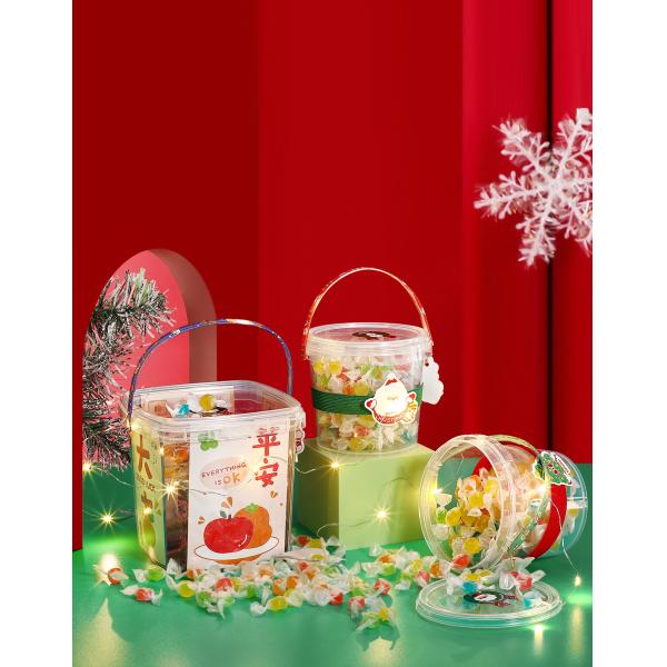 1L Thicken Decorative Round Plastic Buckets With Handle for Christmas Gift Toy Package