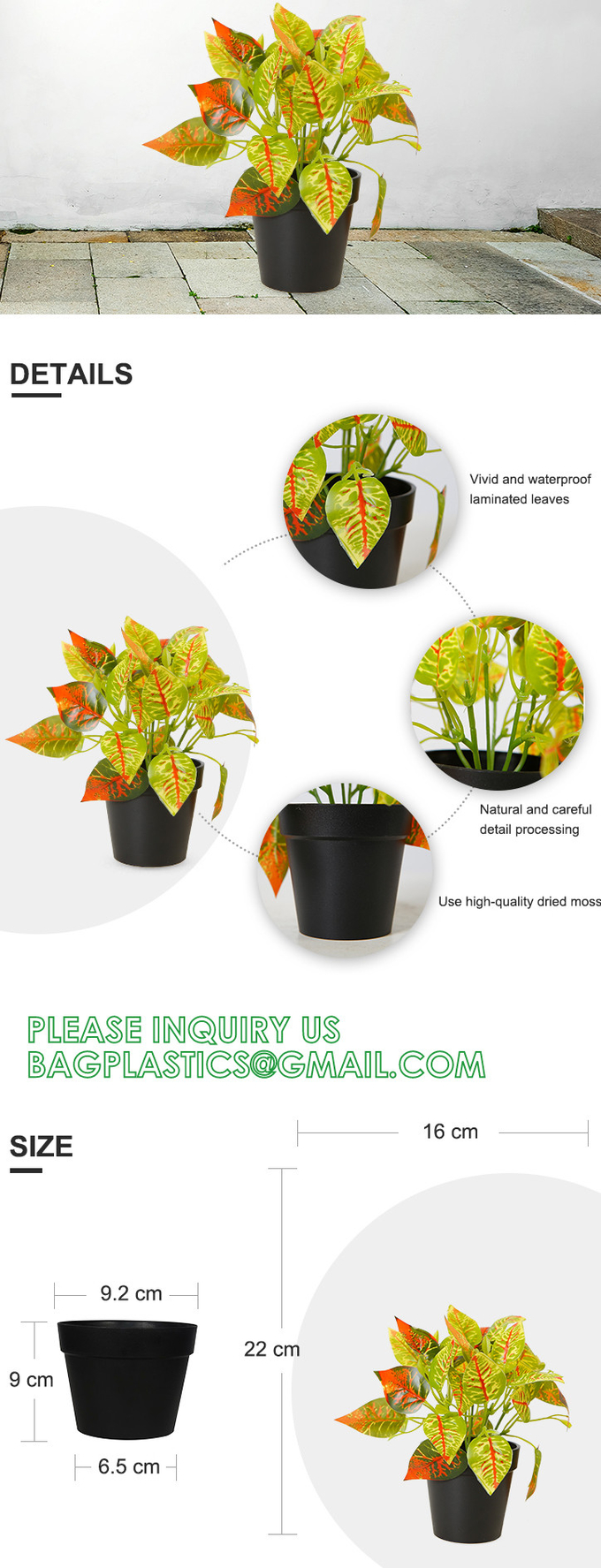 Fake Plants 16" Faux Plants Artificial Potted Plants Indoor for Home Office Farmhouse Kitchen Bathroom Table Shelf 20
