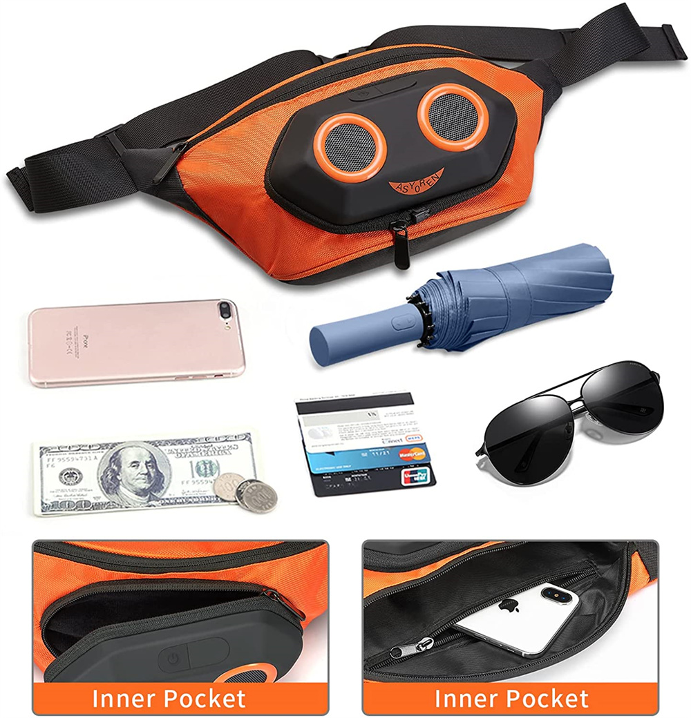 Outdoor Adjustable Fanny Pack Waterproof Rechargeable With Bluetooth Speaker Stereoc