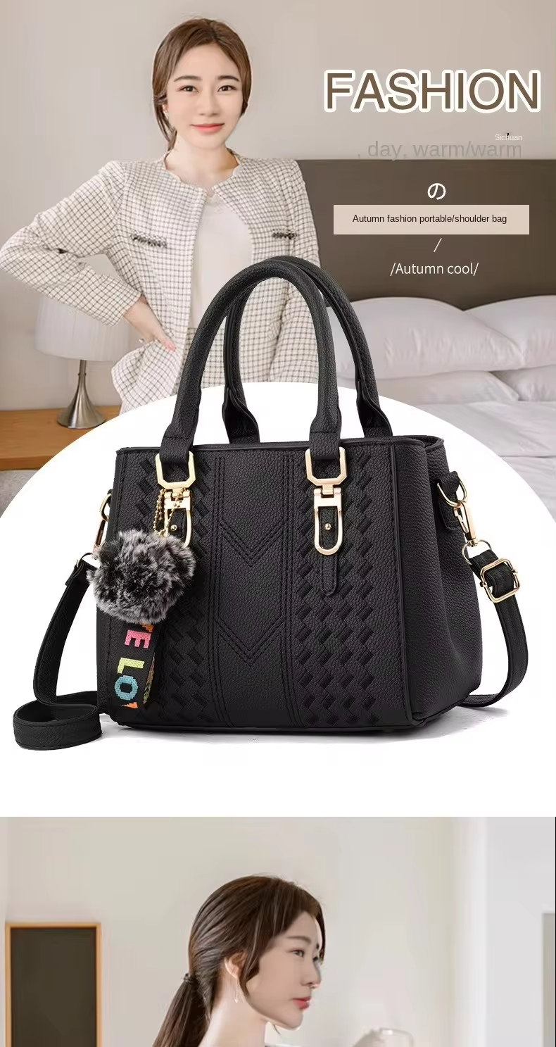 Elegant Shoulder Purse in Genuine Leather with Cartoon Pattern and Button Decoration