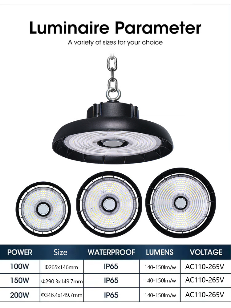 High Bay LED Light Factory Price 160lm/w LED Workshop IP65 Power Adjustable UFO LED High Bay Light