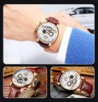 KINYUED J017-1 White Dial Gold Case Leather Strap Complete Calendar Skeleton