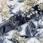 Wide French 3D Embroidery Lace Fabric Nylon Beaded 1 Yard Length