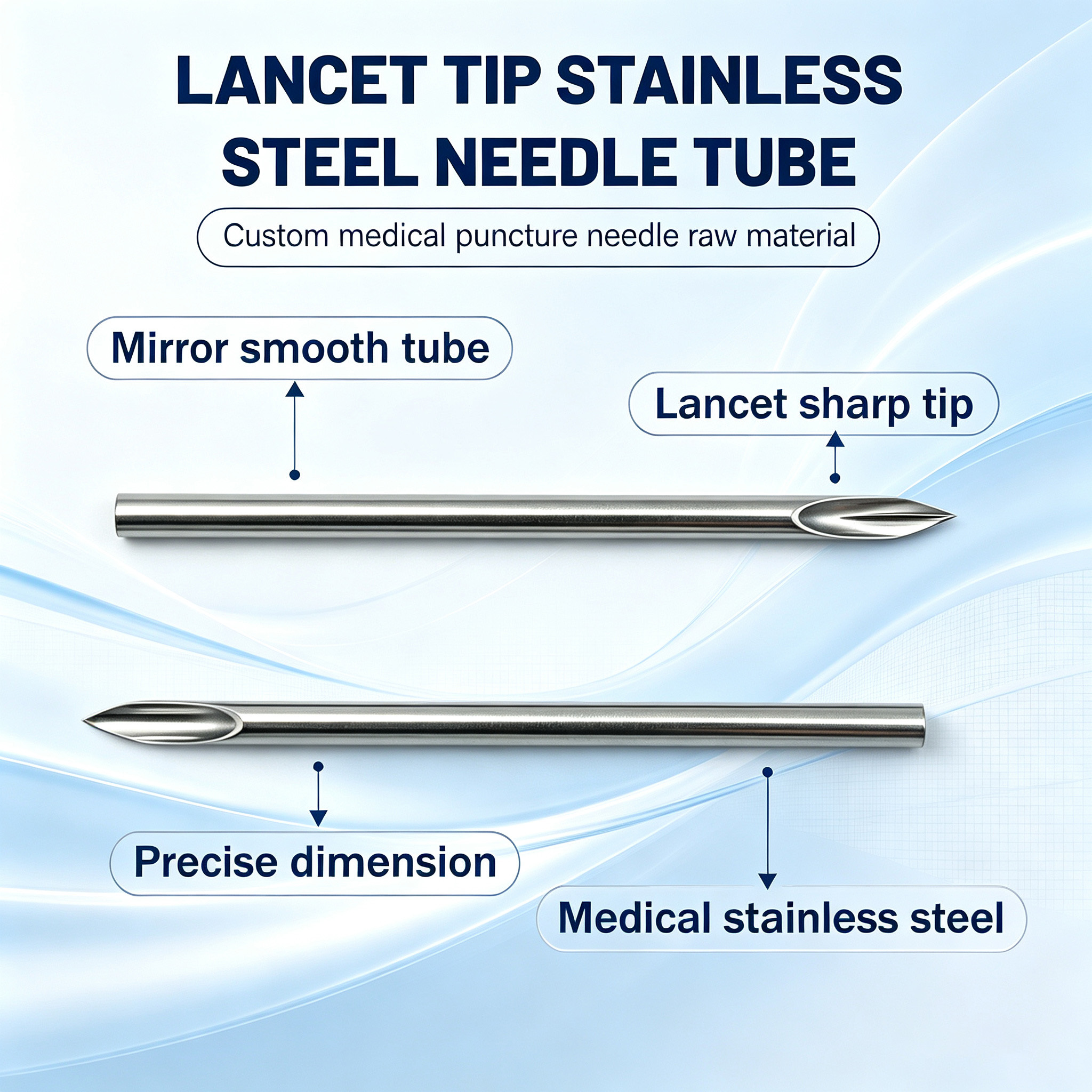 Customized Straight Lancet Bevel Stainless Steel Piercing Needle