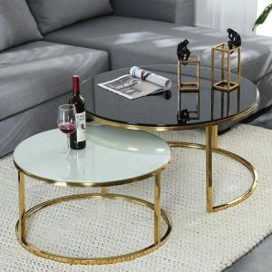Wholesale Marble Glass Top Gold Round Coffee Table With Storage Strike Deisgn from china suppliers