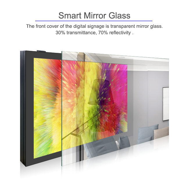 43" Mirror LCD Display For Outdoor Transmittance 50% Media Player