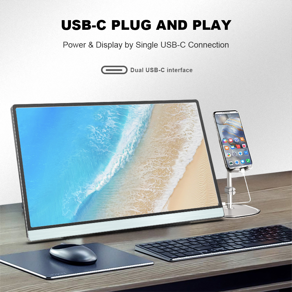 FORGOS 15.6 inch FHD 1080P IPS Screen Dual Speakers Type-C HD Mini Portable Monitor for Laptop PC Phone Switch PS5