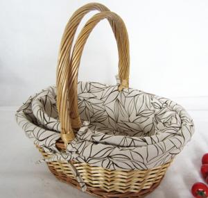 wicker basket set of two with handle and leaf pattern liner