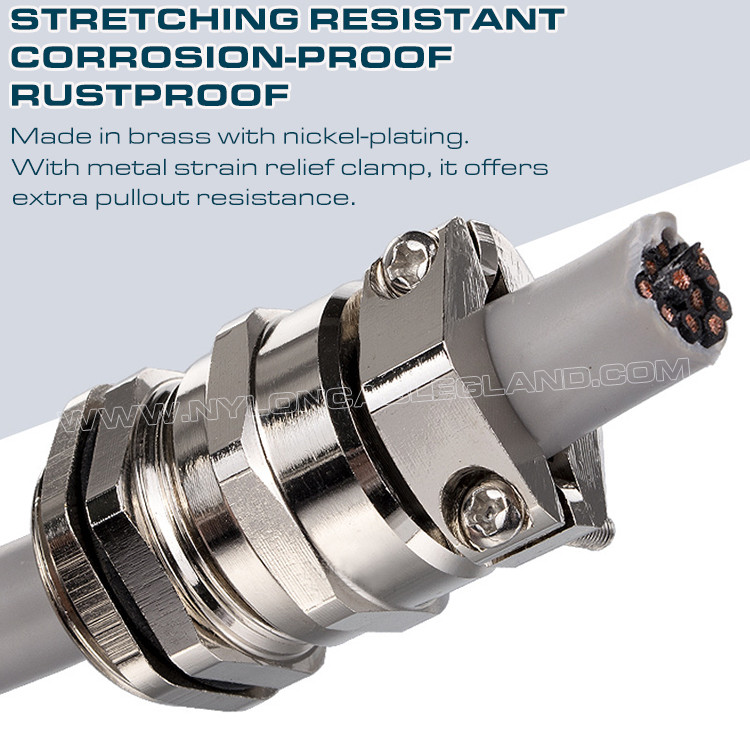 Metal Strain Relief Stress Relief PG Cable Gland, Brass Metric Cable Gland with Traction Relief (Pull Relief)