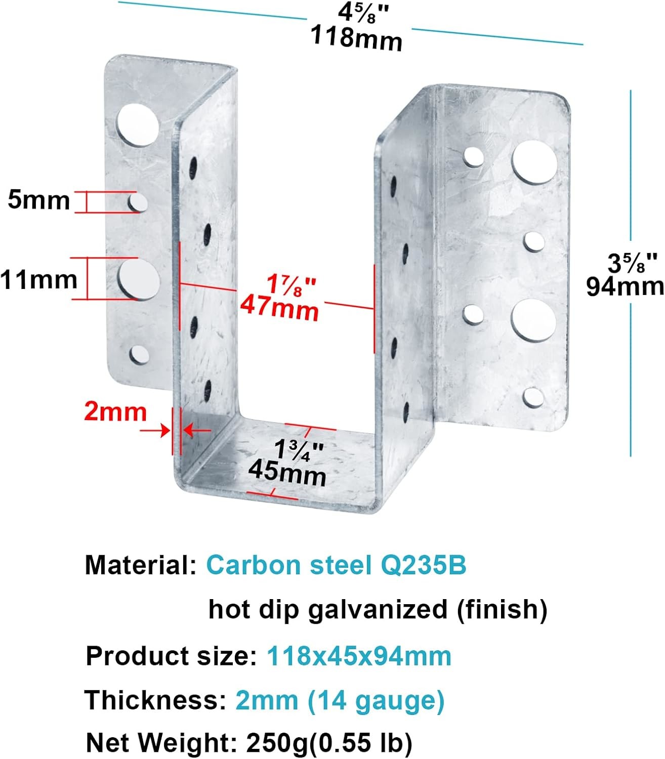 Galvanized Face-Mount Joist Hanger for 2x8