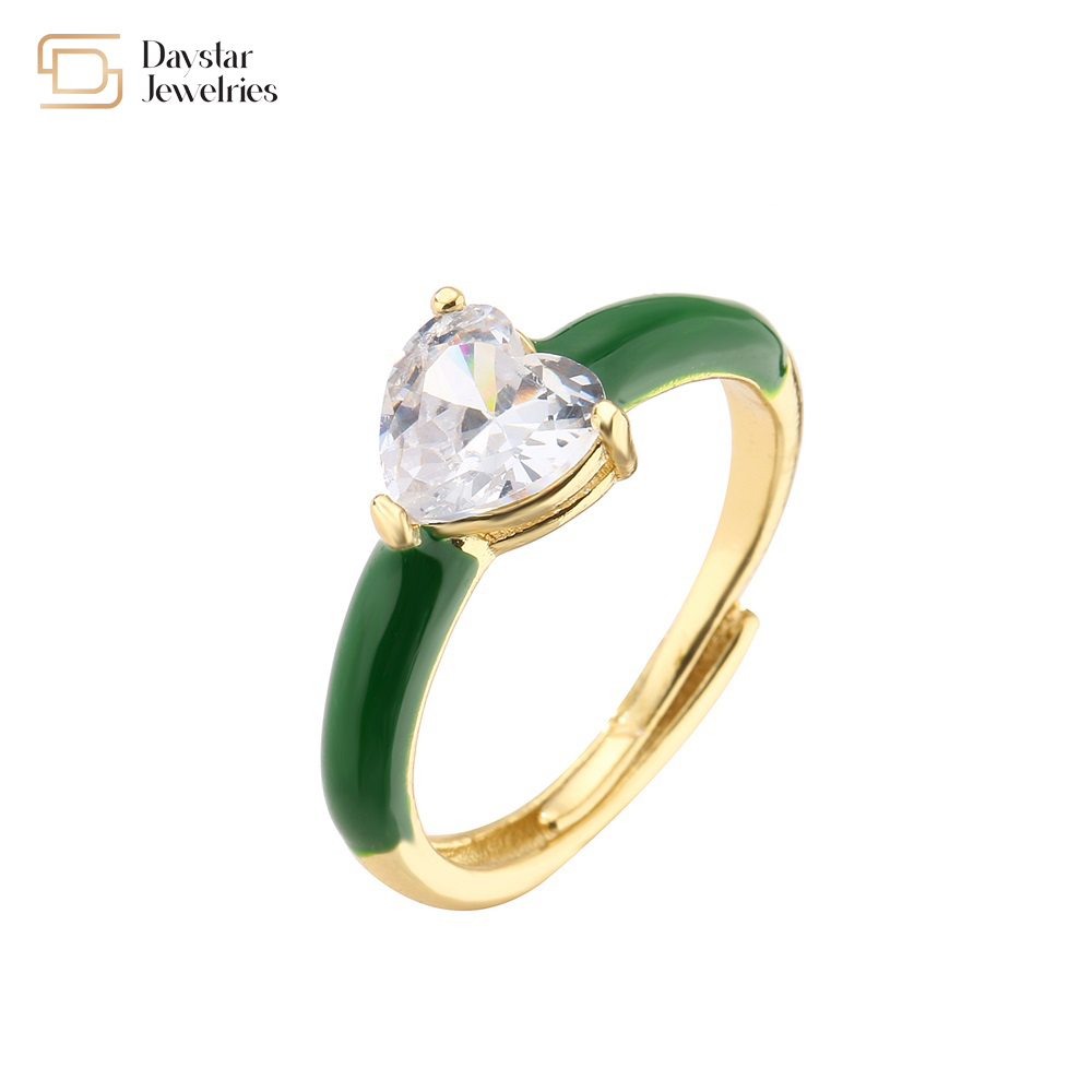 Enamel Heart Diamond Rings , Opening Adjustable Zircon Love Heart Band Ring