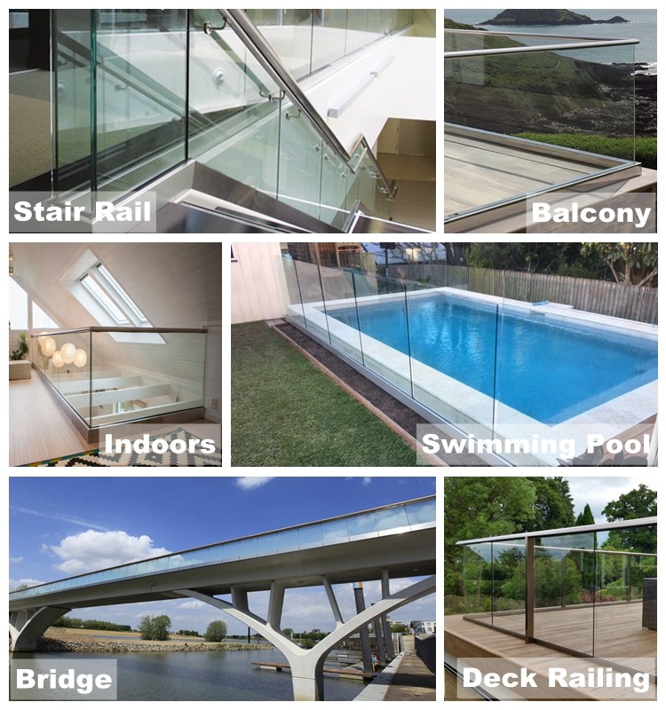 Frameless Glass Fence Outdoor U Channel Aluminum Exterior Glass Railing System With LED Light Balcony Balustrade Glass