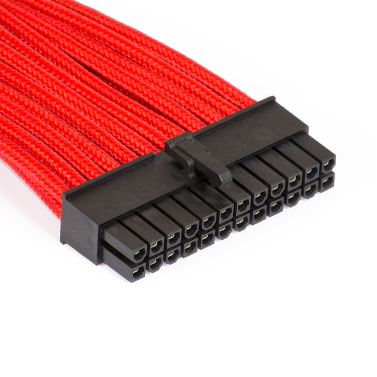 Good quality Red sleeved 24 pin ATX power supply extension cable 18AWG