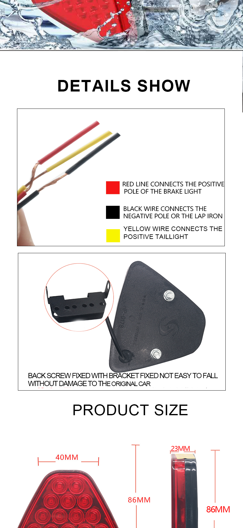 Red Color Pilot Automotive Led Lights Triangle Car Modified Lights 1000lm