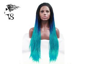Wholesale Blue Ombre Syntheticlace Front Box Braids , Colored Long African Braided Hair Wig from china suppliers
