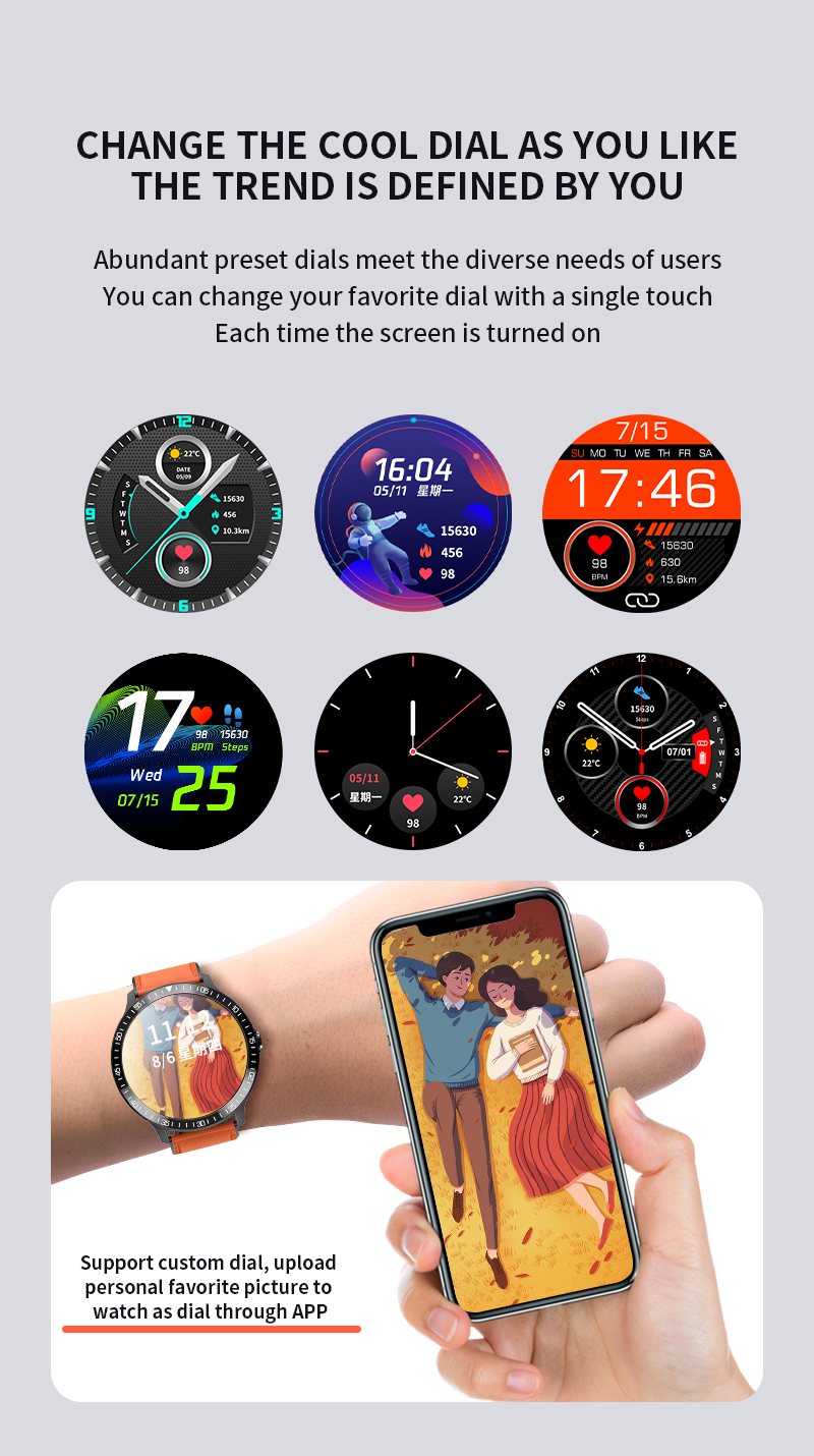 TFT 1.28 Inch Body Temperature Monitoring Blood Pressure Smart Watch Heart Rate