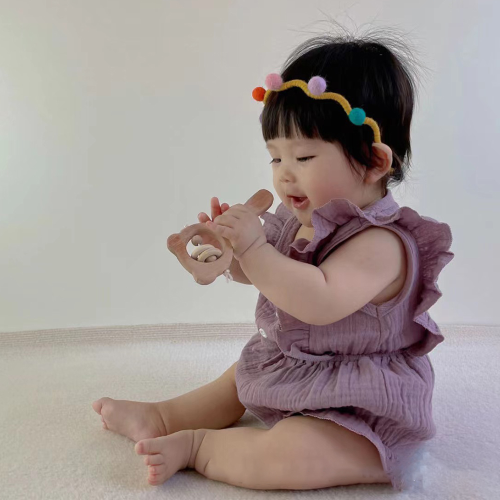 In Stock Summer Baby Girls Romper + Headband Cotton Linen Ruffles Sleeveless Infant Rompers Newborn Clothes