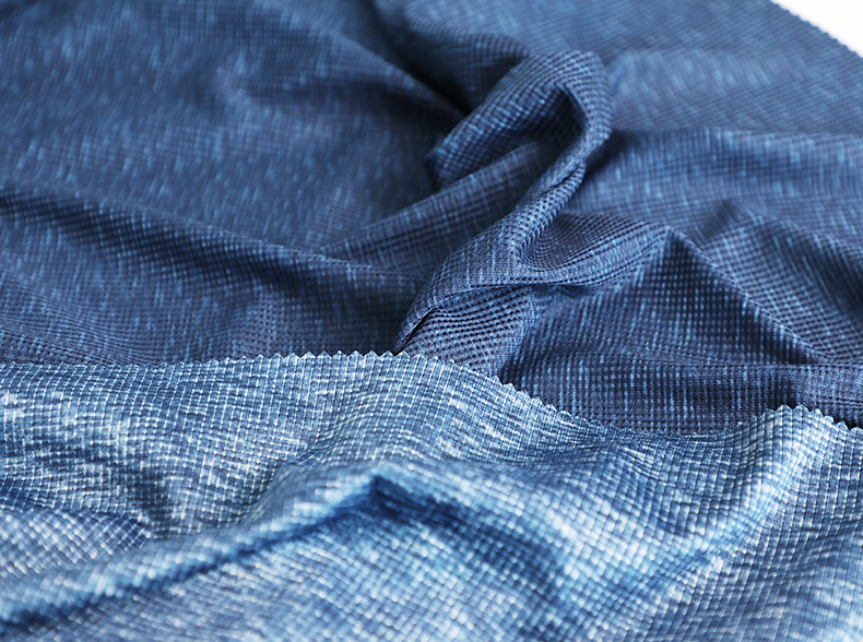 Blue Cationic Polyester Single Jersey Fabric Spandex Waffle Knit